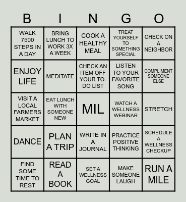 HEALTH & WELLNESS BINGO Card