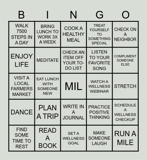 HEALTH & WELLNESS BINGO Card