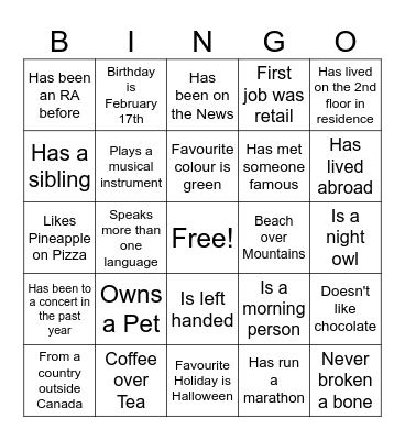 Human Bingo Card