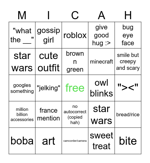 micah alert Bingo Card