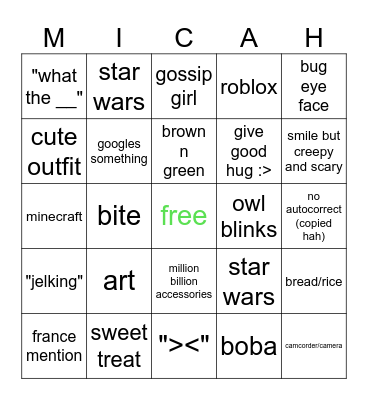 micah alert Bingo Card