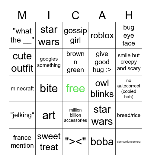 micah alert Bingo Card