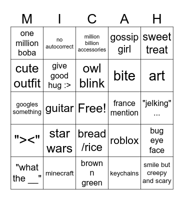micah alert Bingo Card