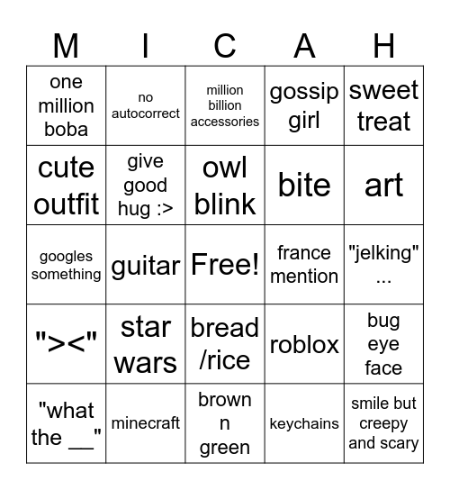 micah alert Bingo Card