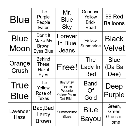 Colorful Titles Bingo Card