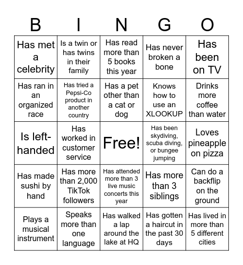 Onboarding Bingo Card