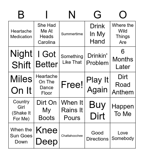 27MB Country Hits Round 3 Bingo Card