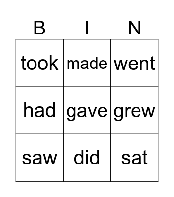 IRREGULAR VERBS Bingo Card