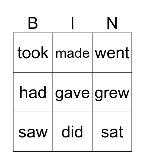 IRREGULAR VERBS Bingo Card