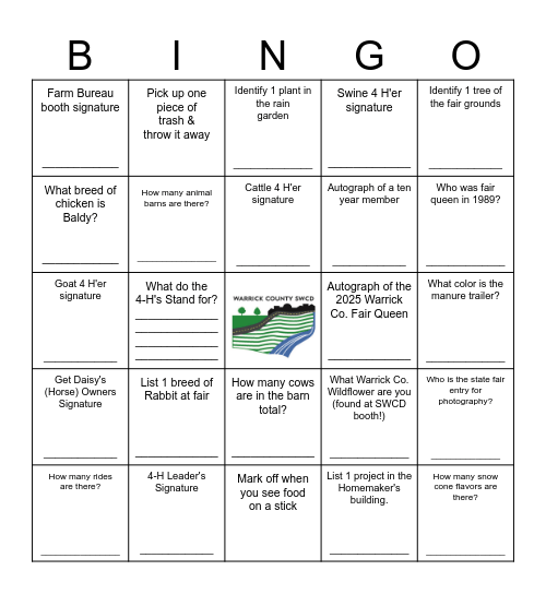 Warrick County 4-H Fair Bingo! Bingo Card