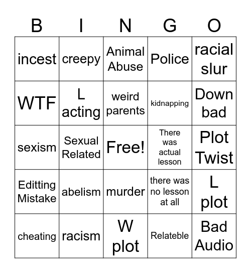 Untitled Bingo Card