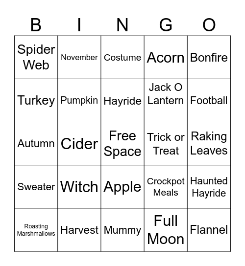Hello Fall Bingo Card