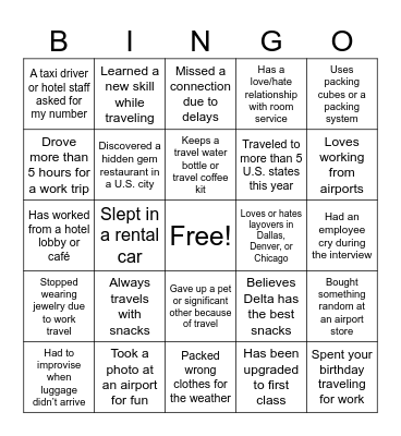 Travel Bingo Card