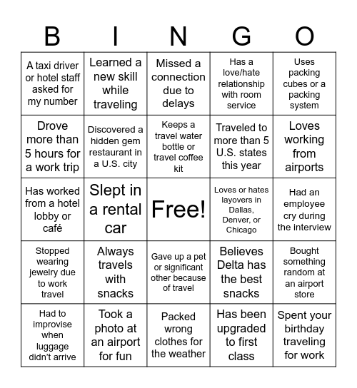 Travel Bingo Card