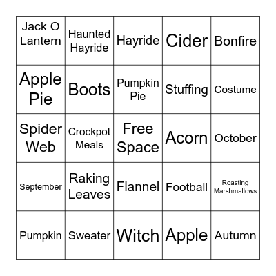 Hello Fall Bingo Card