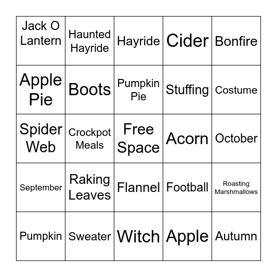 Hello Fall Bingo Card