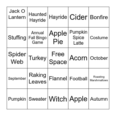 Hello Fall Bingo Card