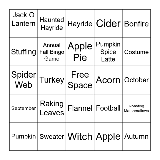 Hello Fall Bingo Card