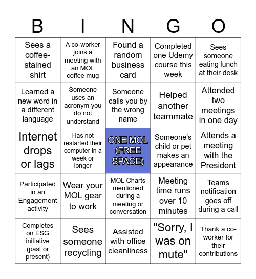 MOL (Americas) Bingo Card