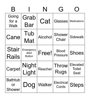 Fall Prevention Bingo Card