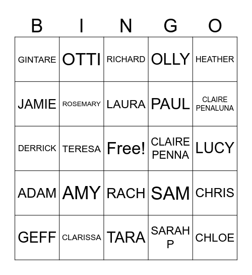 60TH NIGHT Bingo Card