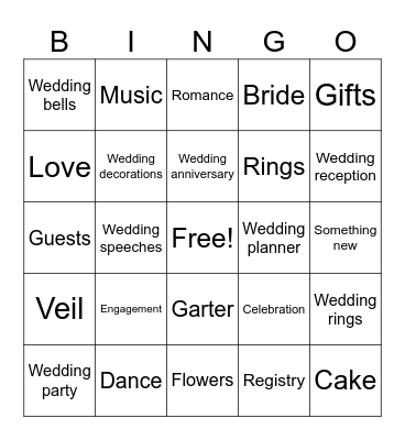 Bridal Shower Bingo Card