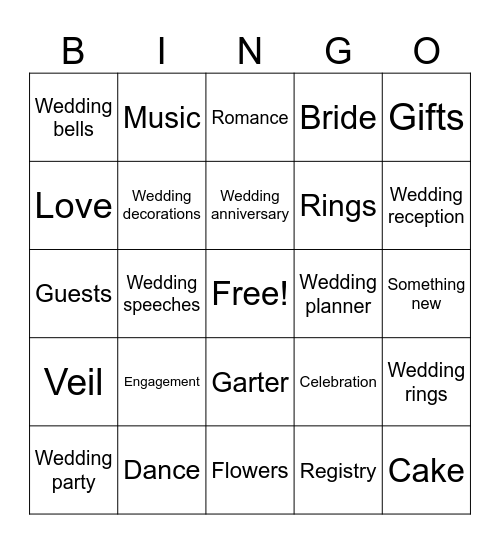 Bridal Shower Bingo Card