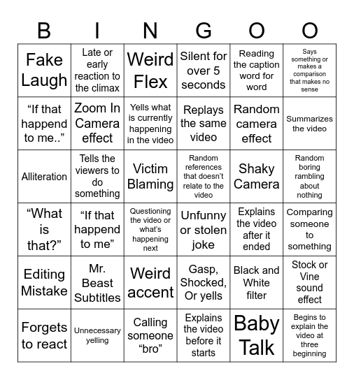 Sssniperwolf Bingo Card