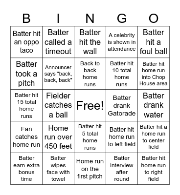 MLB HOME RUN DERBY BINGO Card