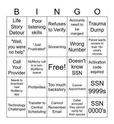 Play MyMercy Bingo! Bingo Card