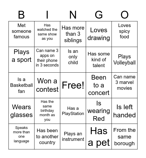 Human BINGO! Bingo Card