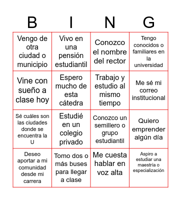 Bingo institucional Bingo Card