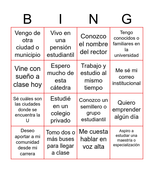 Bingo institucional Bingo Card