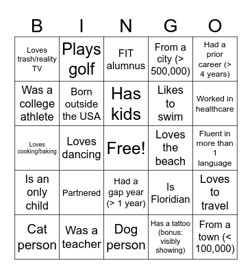 FL Class Bingo 2025 Bingo Card