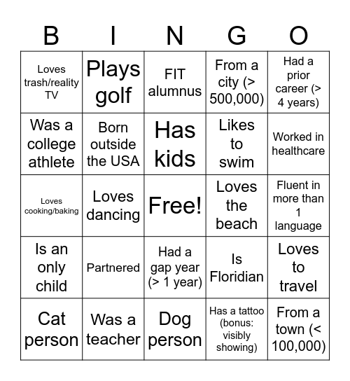 FL Class Bingo 2025 Bingo Card