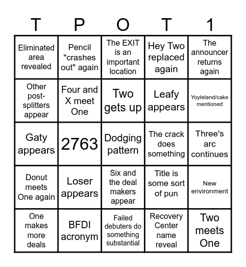 TPOT 19 BINGO Card