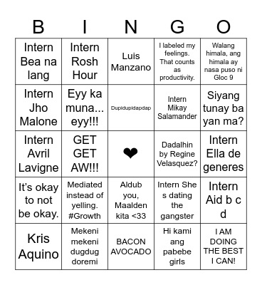 Untitled Bingo Card