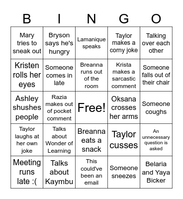 Goddard School Bingo Card