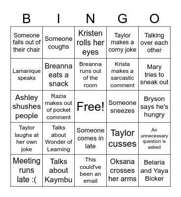 Goddard School Bingo Card