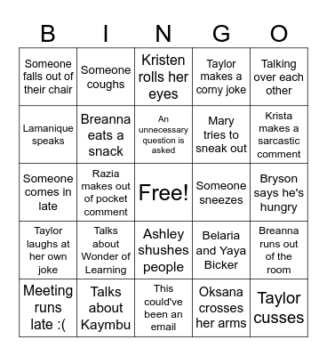 Goddard School Bingo Card