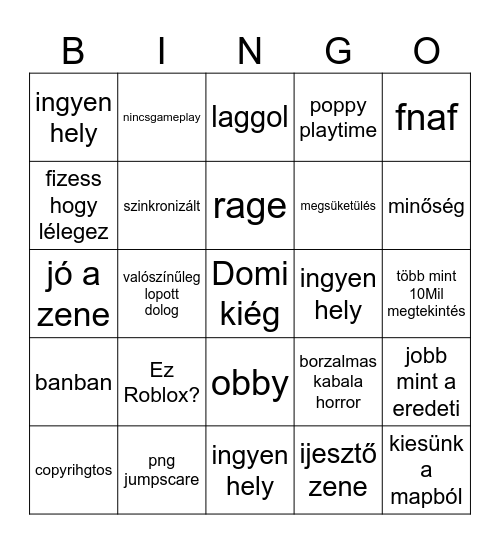 Domi ragyi Bingo Card