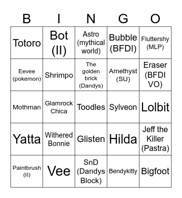 Fav Character Bingo Card