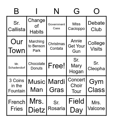 1970 Bingo Card