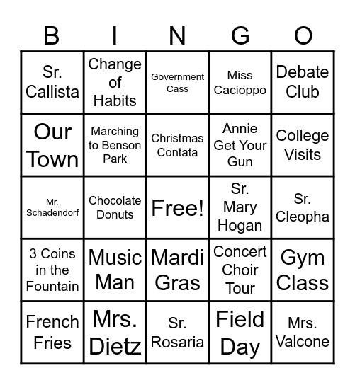 1970 Bingo Card