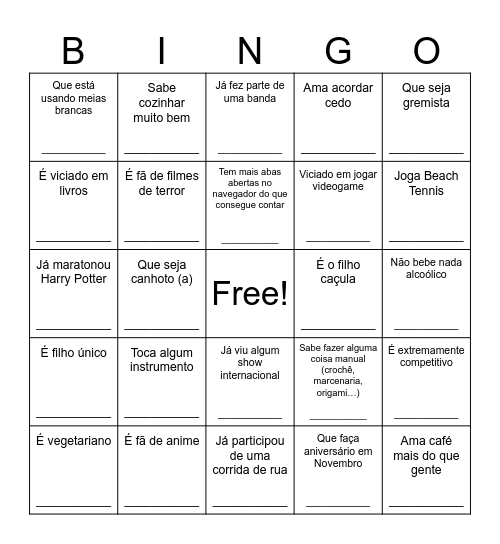 Bingo do GB Bingo Card
