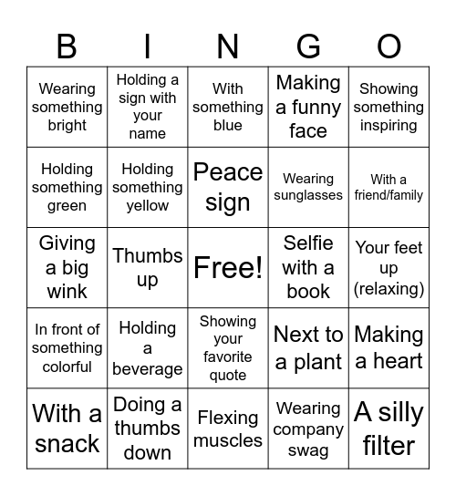 Selfie Day Bingo Card