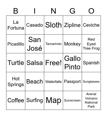 Costa Rica Bingo Card