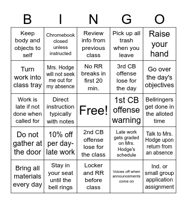 Social Studies Rules and Procedures Bingo Card