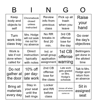 Social Studies Rules and Procedures Bingo Card