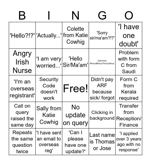 NMBI BINGO Card